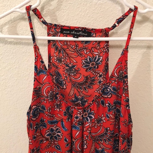 ava christine Tops - Medium red blouse with blue/white flower pattern